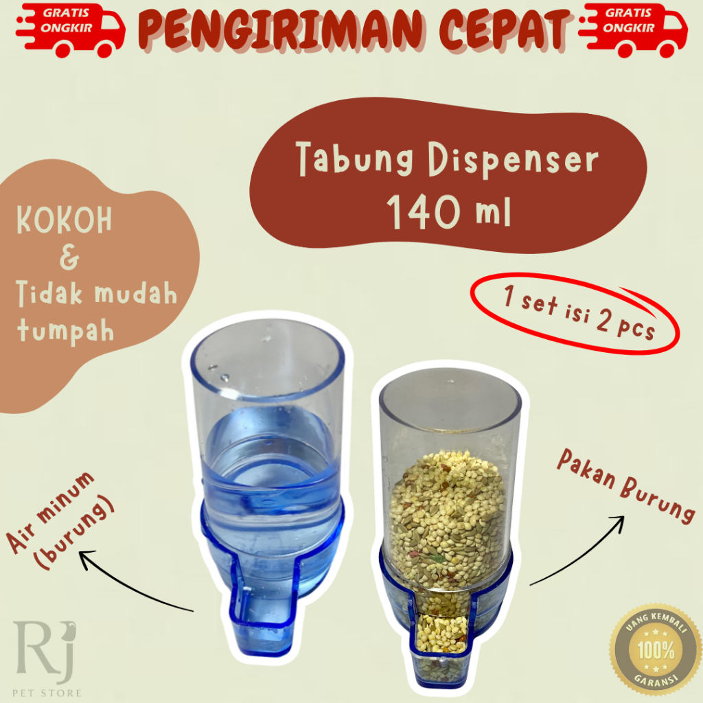Cepuk wadah tabung Dispenser  Tempat minum 100cc burung love bird Kenari pleci sugar glider