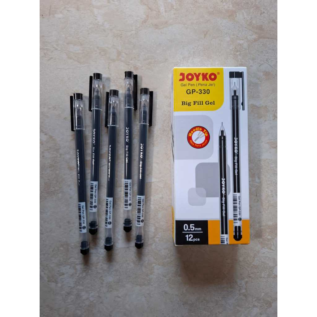

( 12 buah ) GP 330 Pulpen Gel Joyko GP-330 BIG FILL 0.5 mm Needle Tip ( runcing / jarum / lancip )