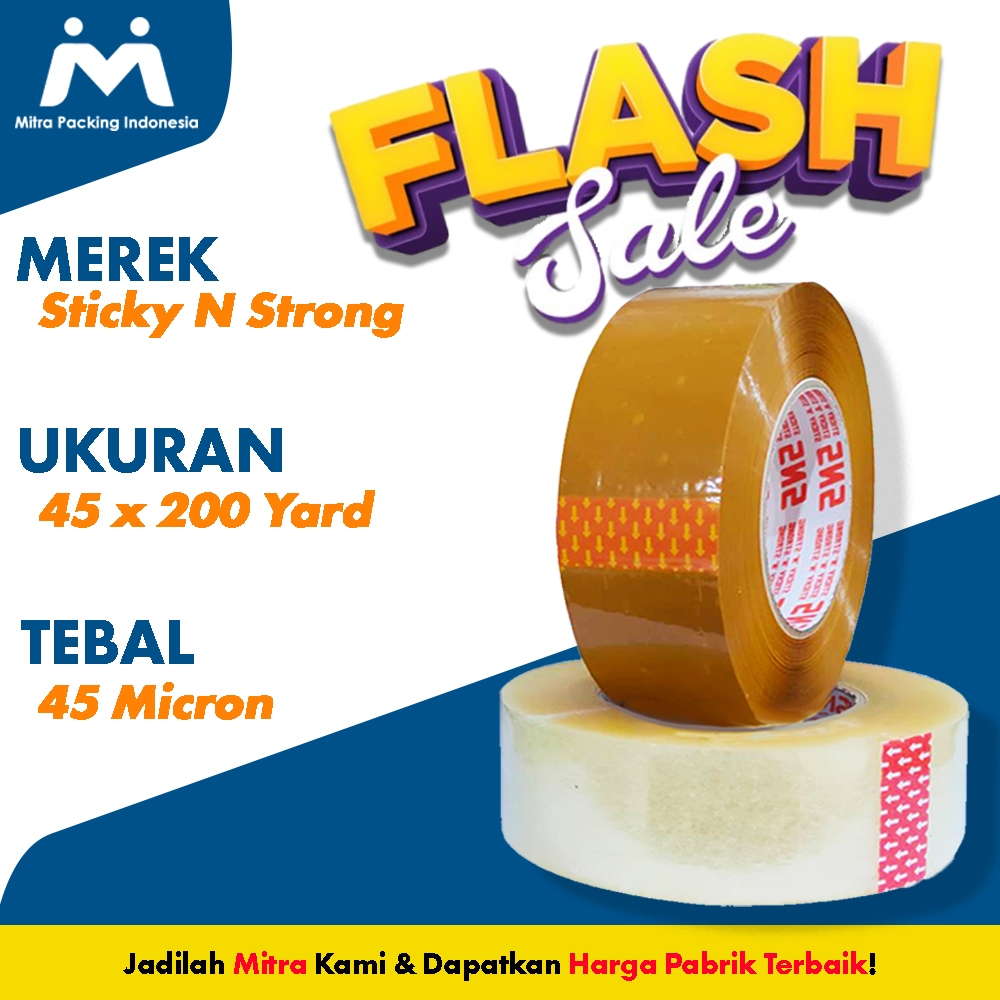 

Lakban Bening/Coklat 200 Yard x 45mm SNS Sticky N Strong - Mitra Packing Indonesia