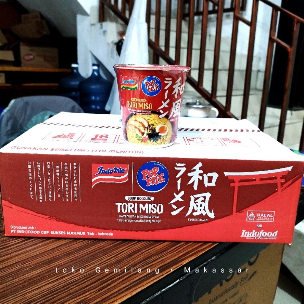 

Indomie Pop mie kuah tori miso 1 karton isi 12 cups@77g