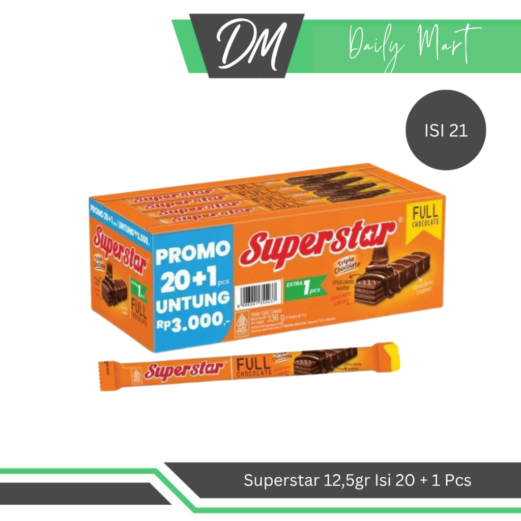 

Superstar 12,5gr 1 Box Isi 20 + 1 Pcs - Wafer Rasa Coklat Premium Enak Murah