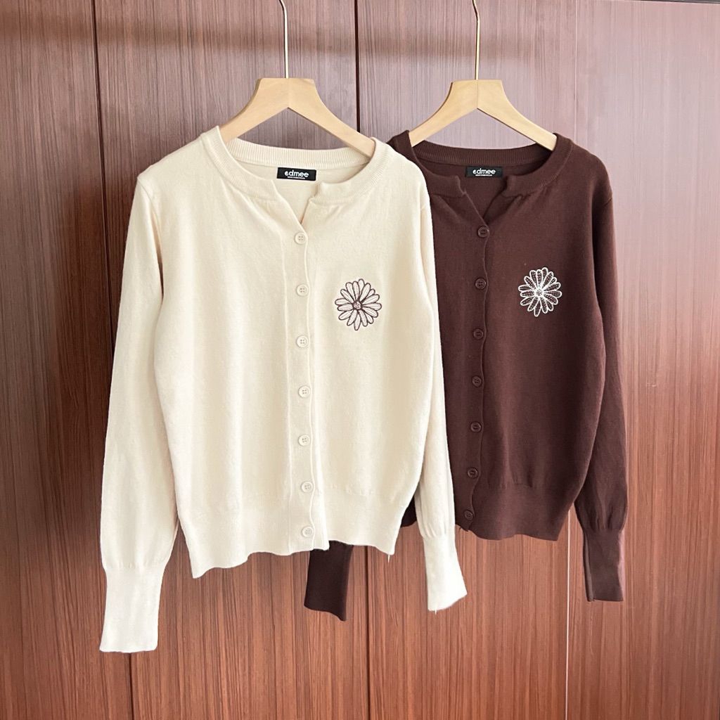 Roselle Knit Cardigan Bordir Bunga By Edmee Outfit | Cardigan Wanita | Atasan Wanita