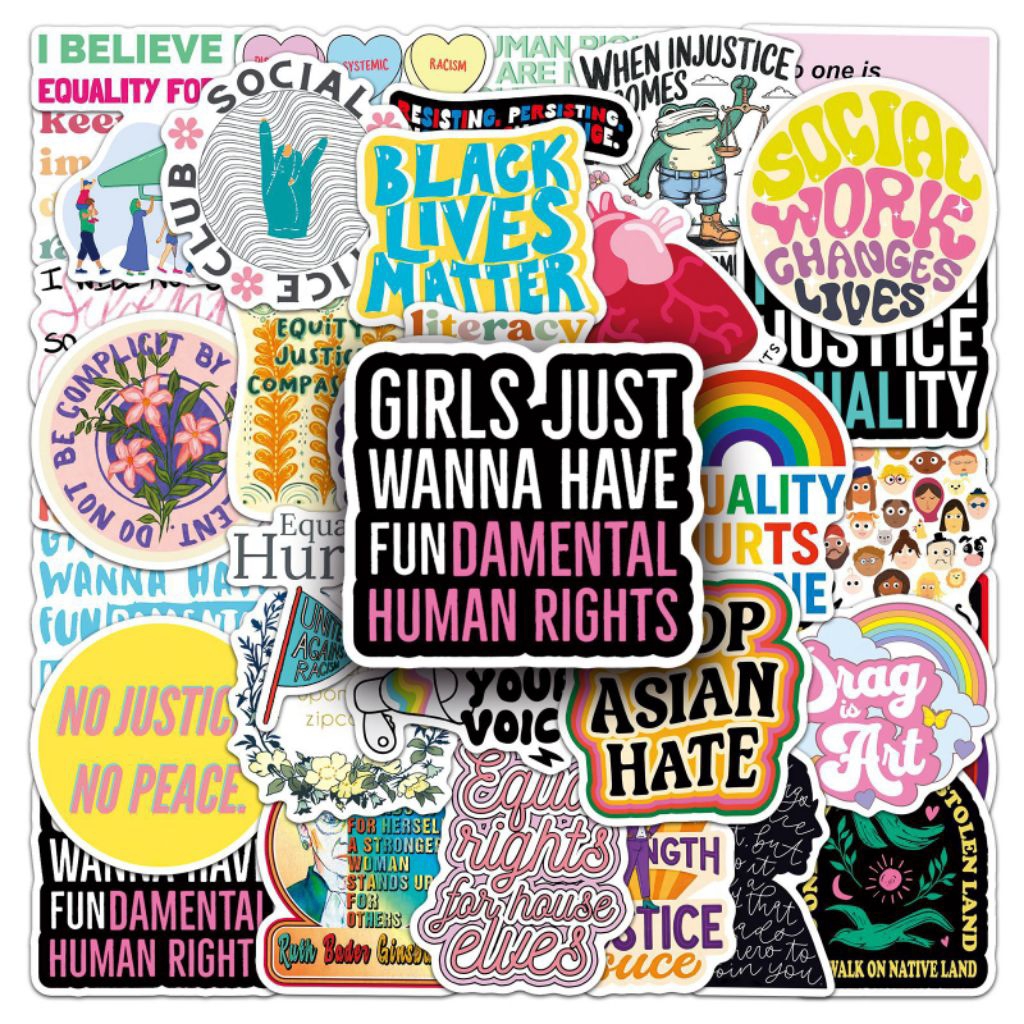 

[50 Pcs] DECO STICKER | STICKER DIY | JURNAL AESTHETIC social justice decorative stickers personalized justice English graffiti refrigerator mobile phone notebook stickers
