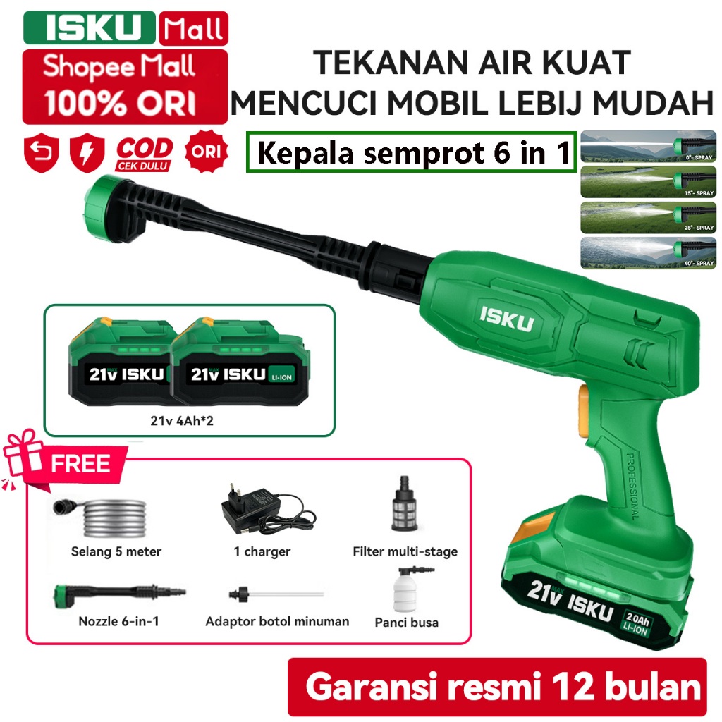 ISKU Pistol Air Bertekanan Tinggi Baterai Lithium 21V Pistol Air Bertekanan Tinggi Multifungsi Berda