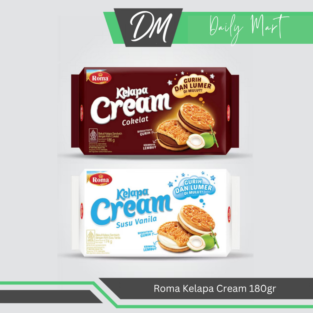 

Roma Kelapa Cream 180gr All Varian Coklat/Susu Vanilla - Biskuit Enak Murah Bergizi