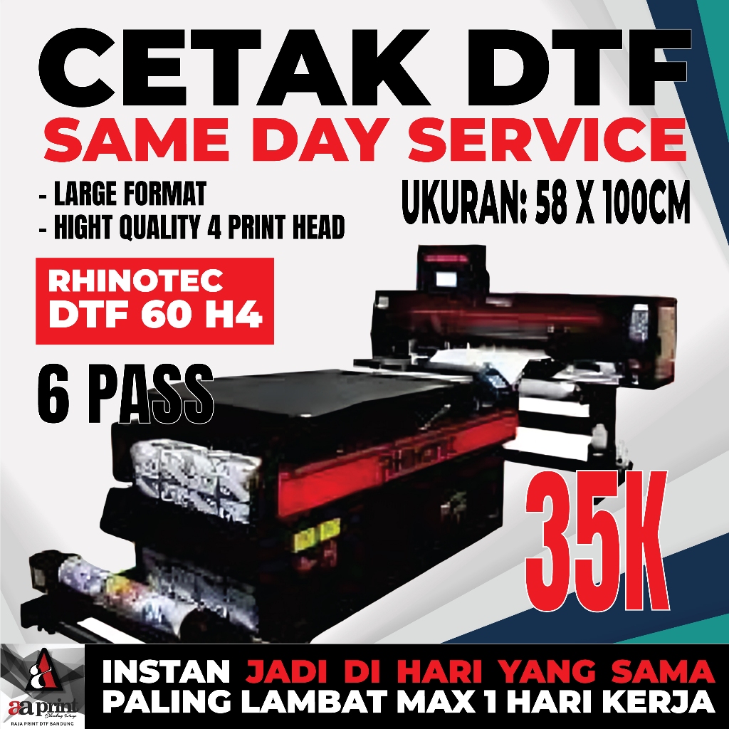 Jasa Cetak Print DTF Sablon Custom Meteran High Quality 6 Pass Rhinotec 4 Print Head