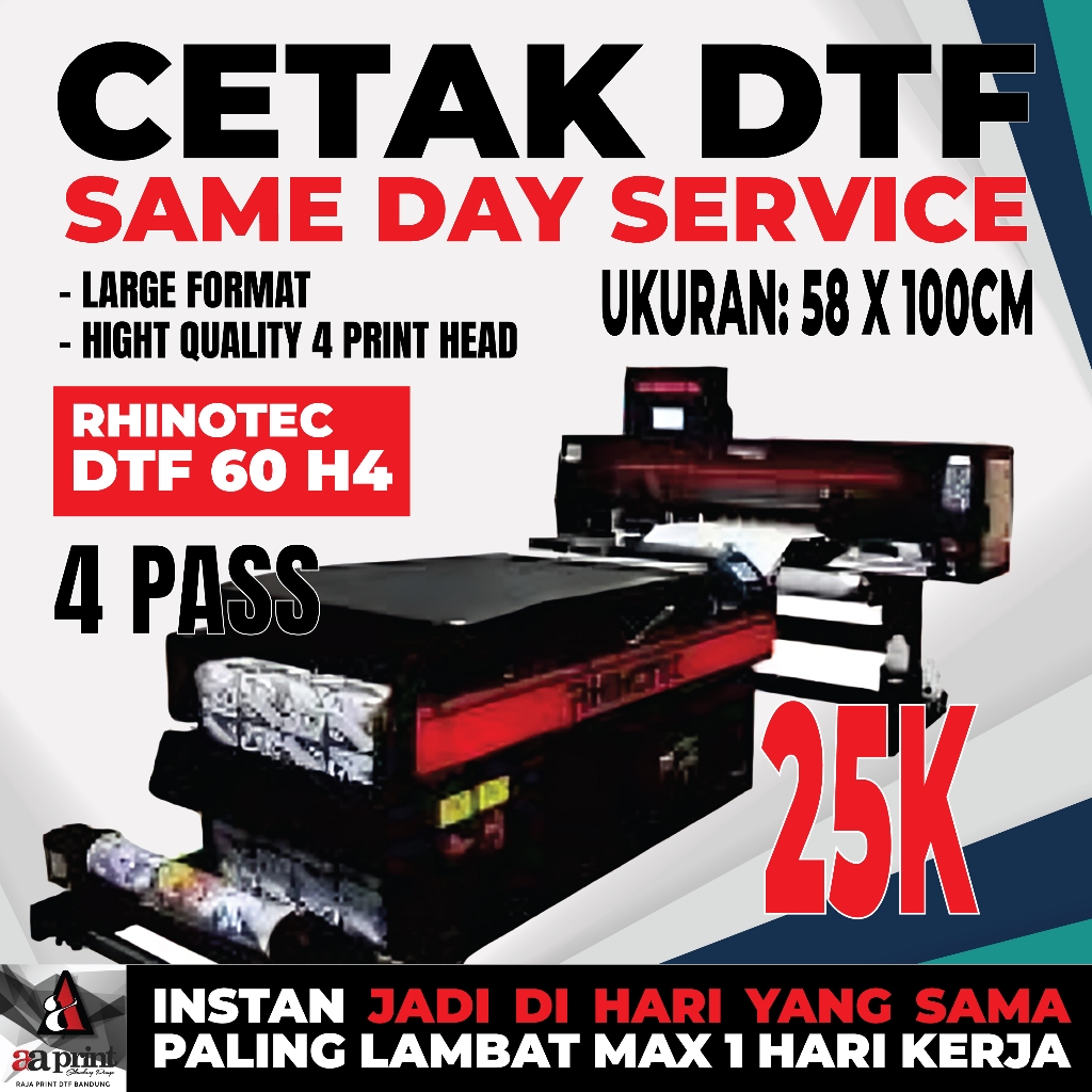 Jasa Cetak Print DTF Sablon Custom Meteran High Quality 4 Pass Rhinotec 4 Print Head
