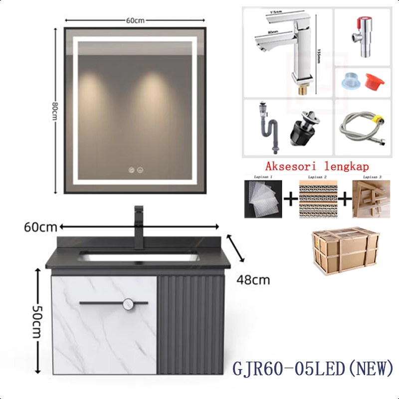 Set Westafel Kamar Mandi60cmWastafel Terpasang di Dinding Wastafel Utilitas Kamar Mandi Kabinet Wast