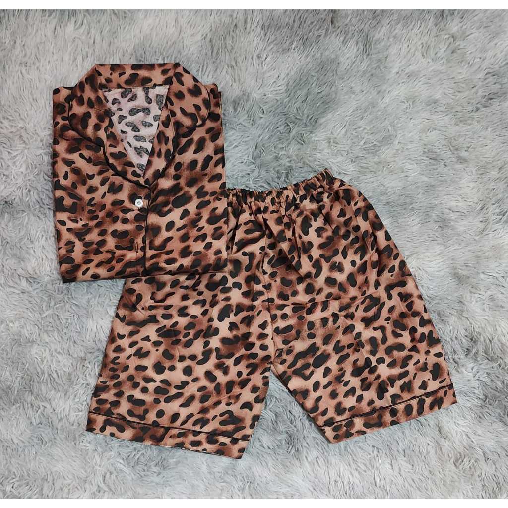 new baju tidur cewek motif macan loreng bahan katun piyama wanita dewasa lengan pendek kekinian