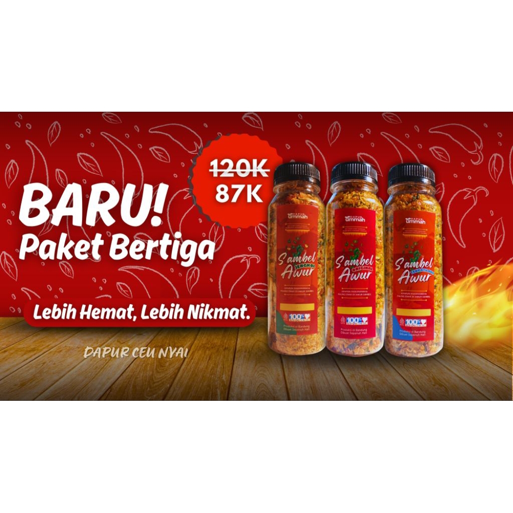 

PAKET BERTIGA ALL VARIAN, Sambel Awur, Varian ORIGINAL, JENGKOL, TEUPATILADA.