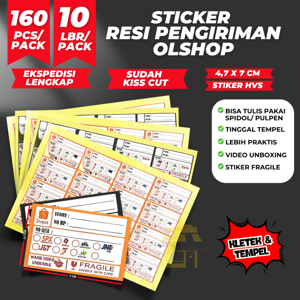 

STIKER LABEL PENGIRIMAN OLSHOP / STICKER RESI PENGIRIMAN ( Isi 160 Pcs )