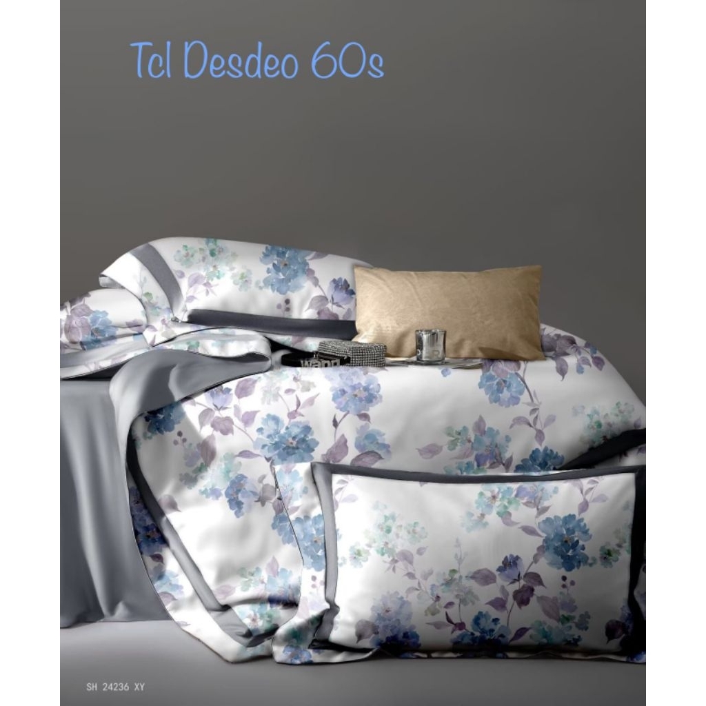 sprei tencel 60s sutra organik halus lembut serat bamboo bunga nuansa putih biru original premium  s