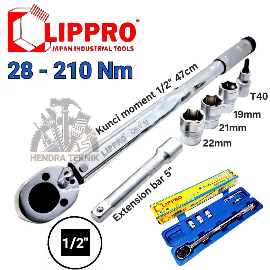 LIPPRO Kunci Torque Wrench 28 - 210 Nm Torsi Momen 1/2 Inch Motor Mobil / Kunci Torsi Ratchet Lippro