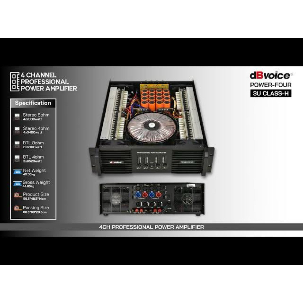 Power dB voice type Power-Four Power 3U Class H (4 ohm 2200 watt & 8 ohm 1400 watt)