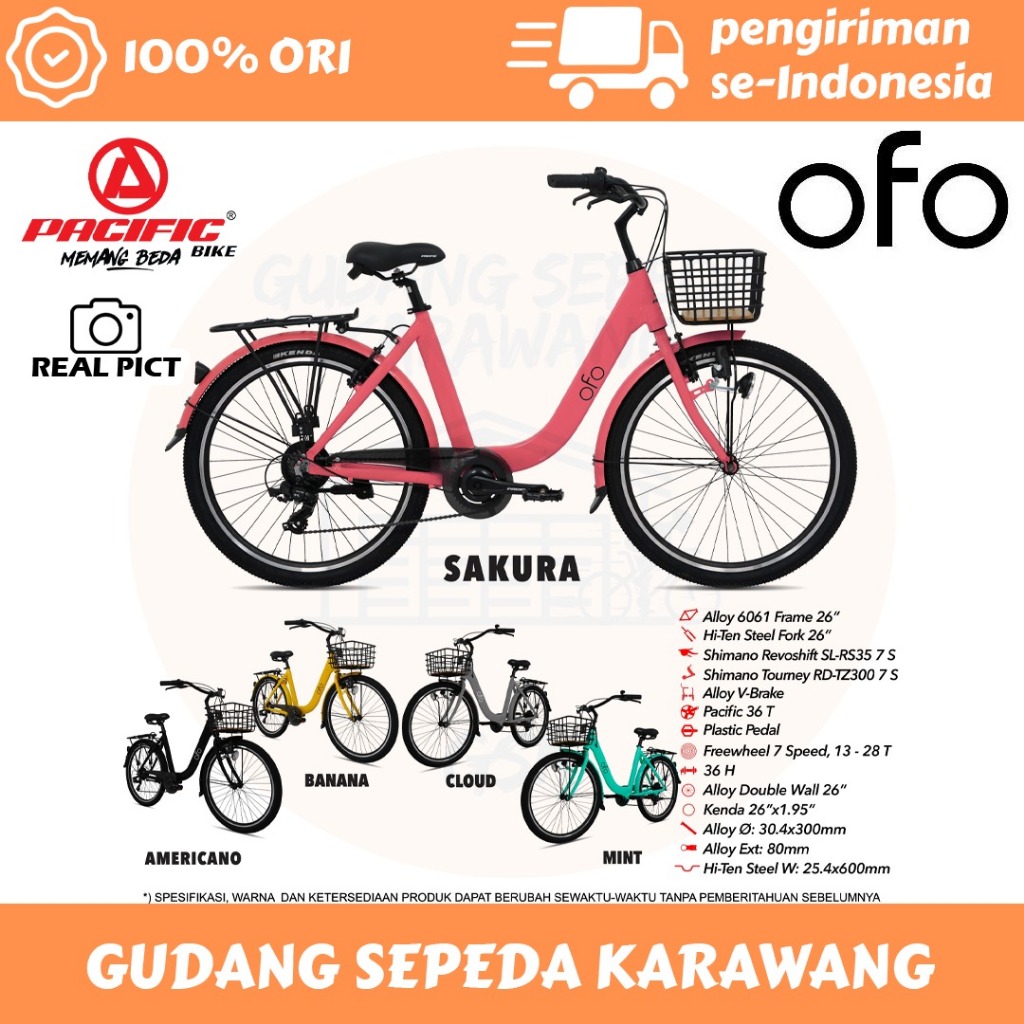 SEPEDA MINI CITY BIKE KERANJANG PACIFIC OFO 7 SPEED