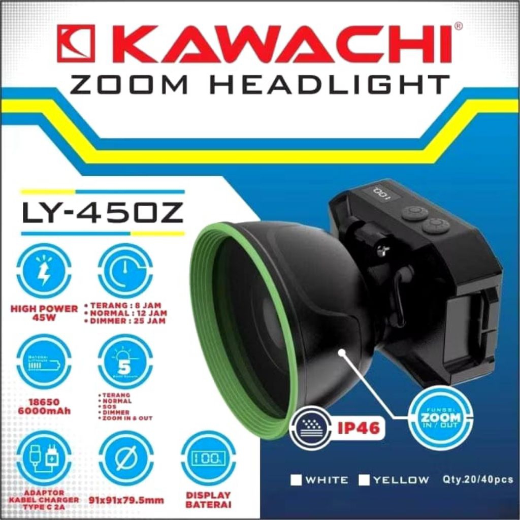 Kawachi Ly 450 Z Senter Kepala Kawachi 45 watt Baterai 6.000 mah