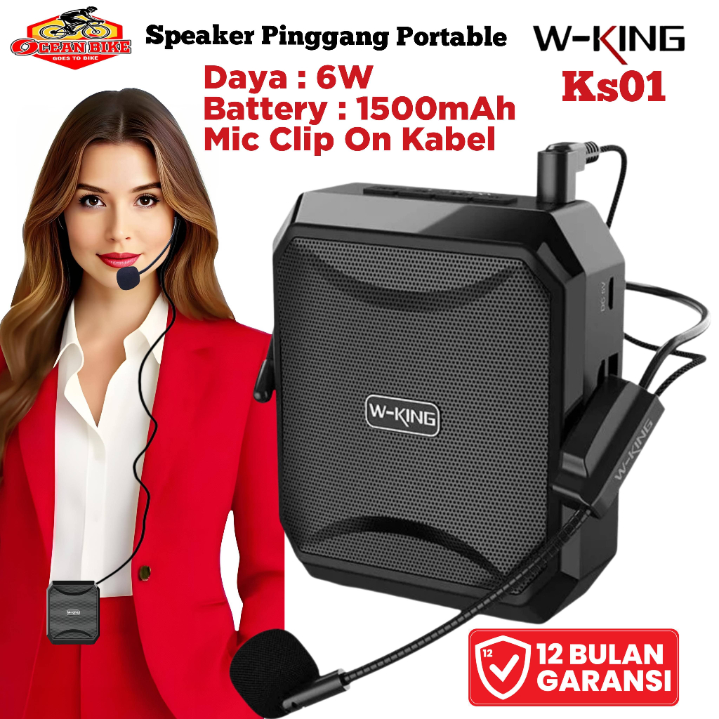 WKING Speaker Bluetooth Pinggang Pengeras suara Mic Bando KS16 Guru Seminar Tour guide Pemandu