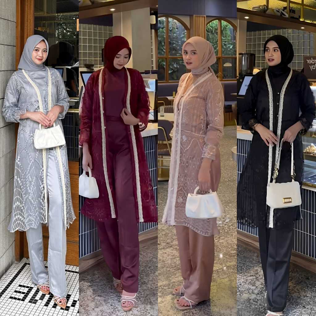 ONE SET WANITA 3IN1 TUNIK OUTHER BRUKAT RENDA SETELAN KONDANGAN WANITA MAXMARA PREMIUM SET MELAYU