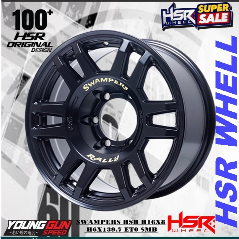 pelek mobil Ring 16 Lubang 6 hsr swampers Rally r16x8 pcd 6x139,7 et 0 full black