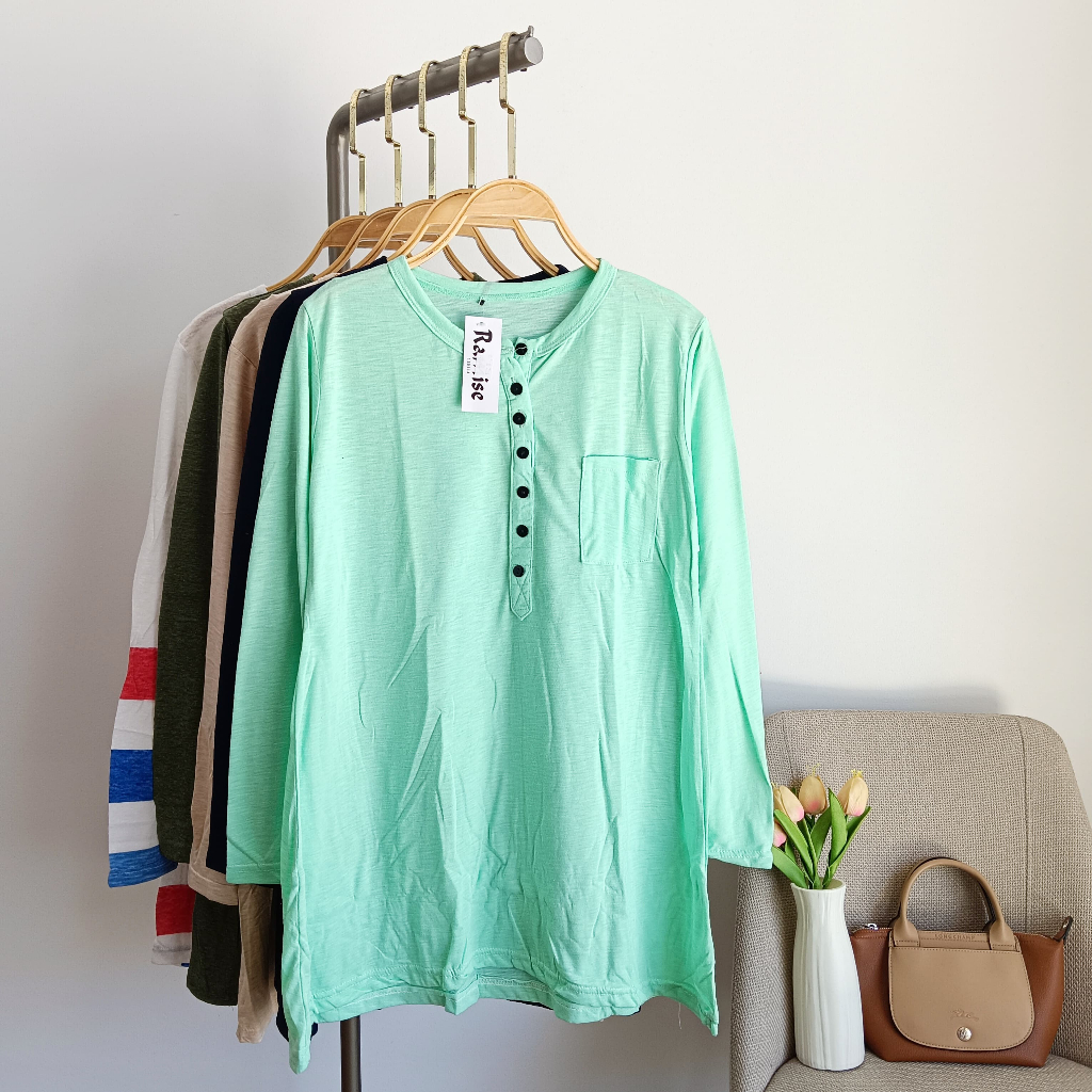 Tunik kancing wanita pola A - atasan wanita dewasa lengan panjang - kaos adem dan nyaman kekinian