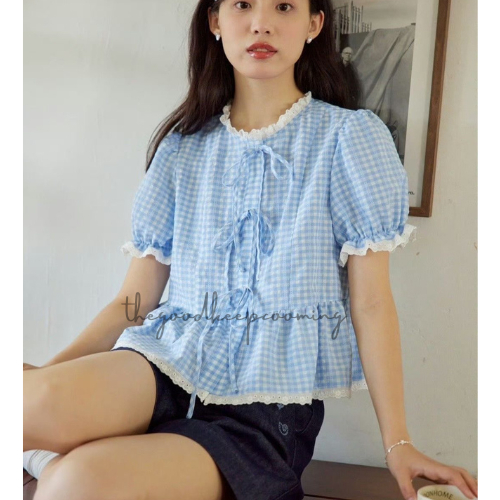 Zena Top | Blouse Casual | Atasan Wanita Big Size | Blouse Wanita Kotak Kotak Jumbo | Crop Top Big S