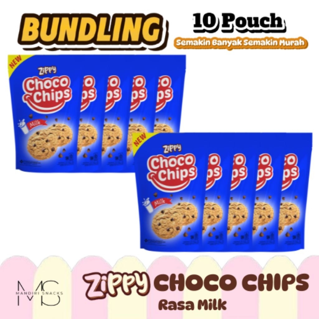 

[BUNDLING 10 POUCH] ZIPPY CHOCO CHIPS Rasa Susu Kemasan Pouch