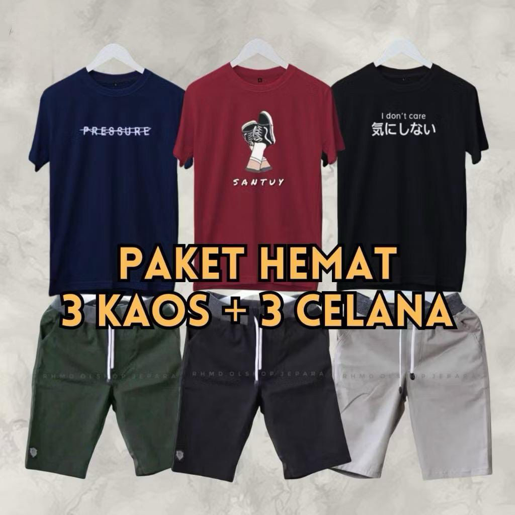 Setelan Pria 100ribu Dapat 3 Kaos + 3 Celana Pendek pria dewasa