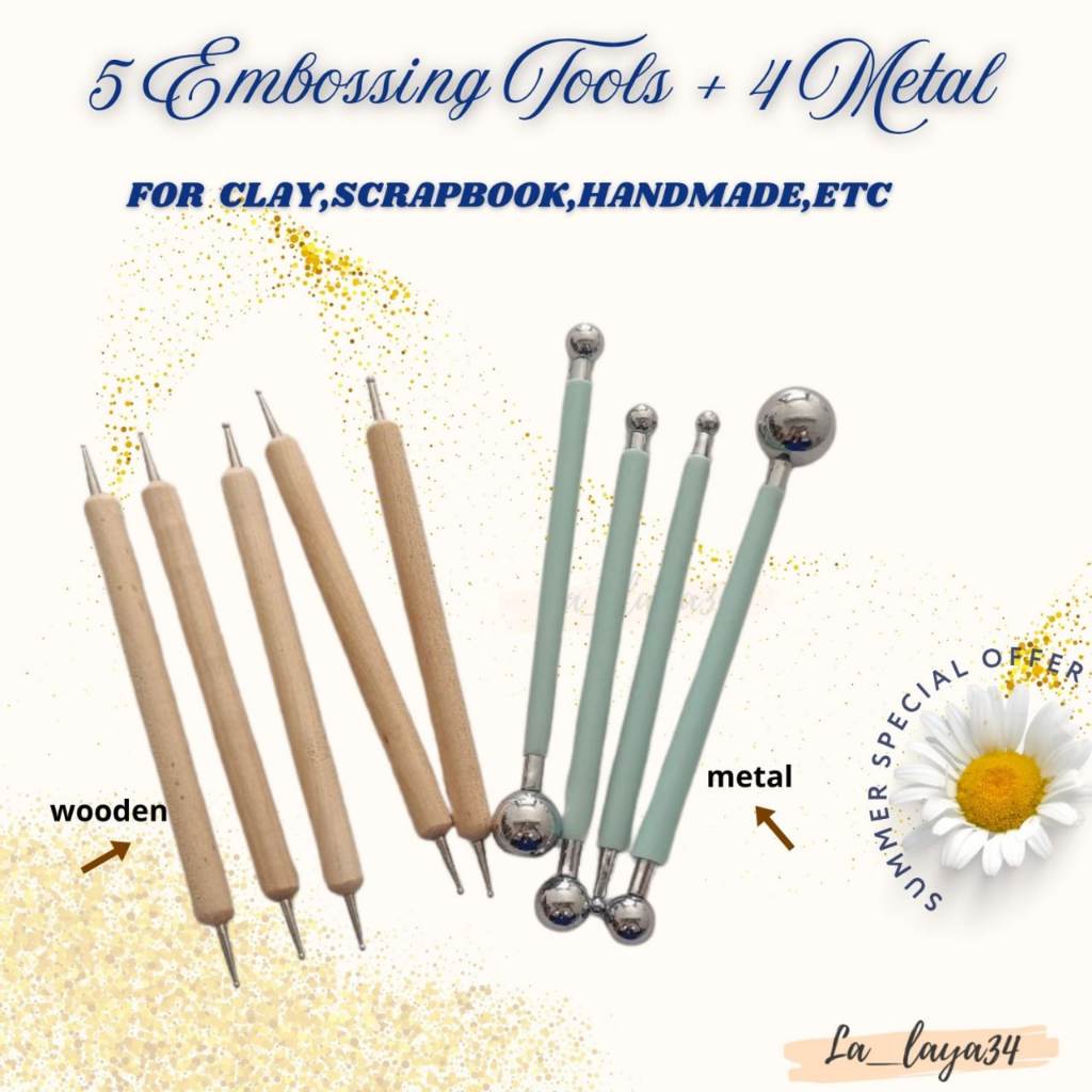 

5 Embossing Tools and 4 Metal Stainless Steel for Clay,Set Flower, Handmade and Decoration