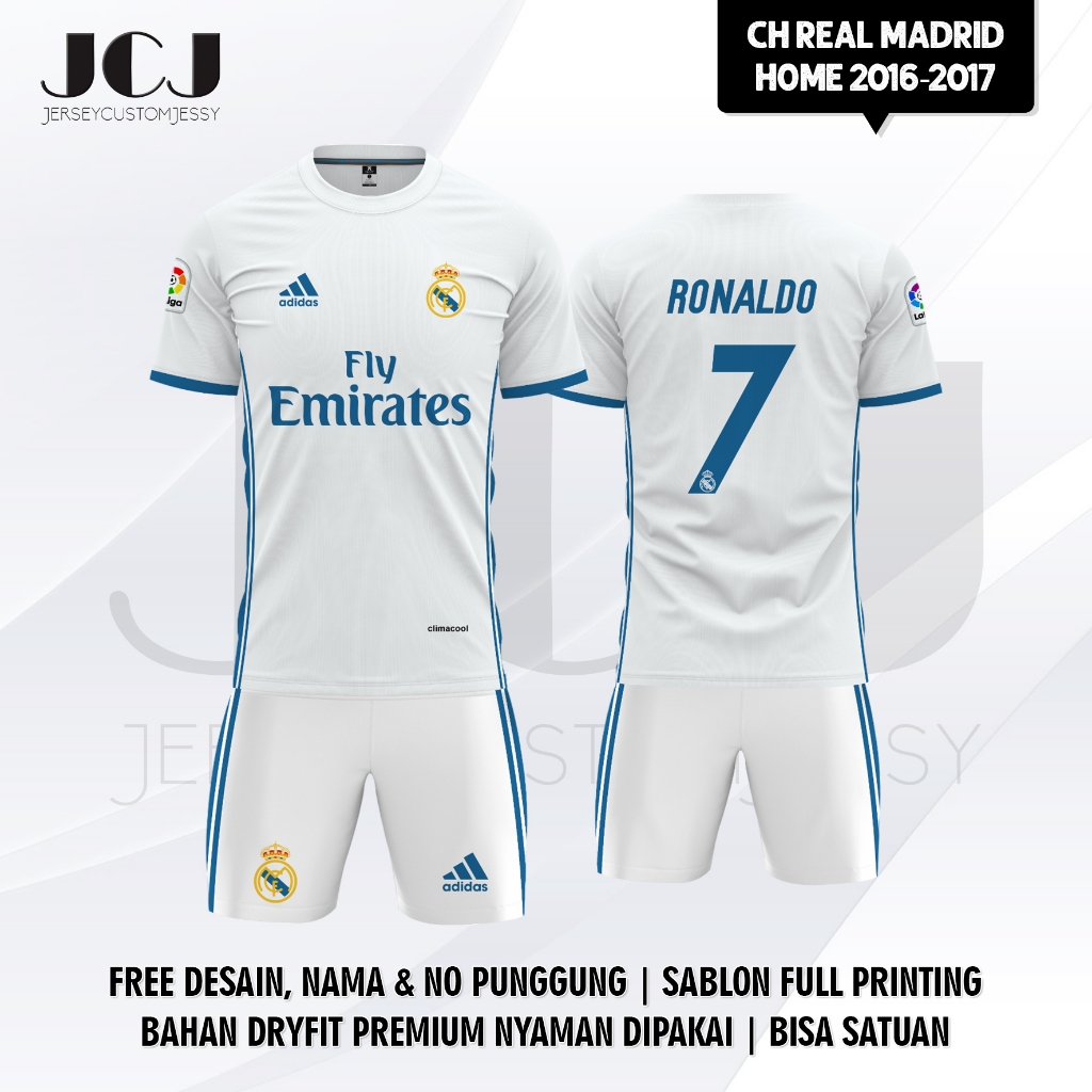 Baju Bola Real Madrid Home 2016 - 2017 Jersey Free Custom Nama dan Nomor Punggung