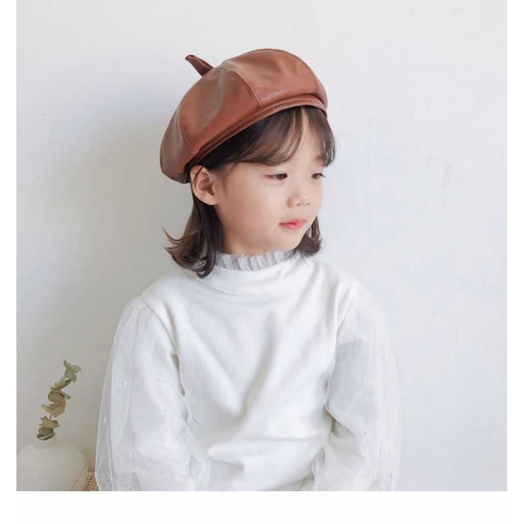 Topi Baret anak perempuan bahan kulit topi pelukis kulit topi wanita baret korea import