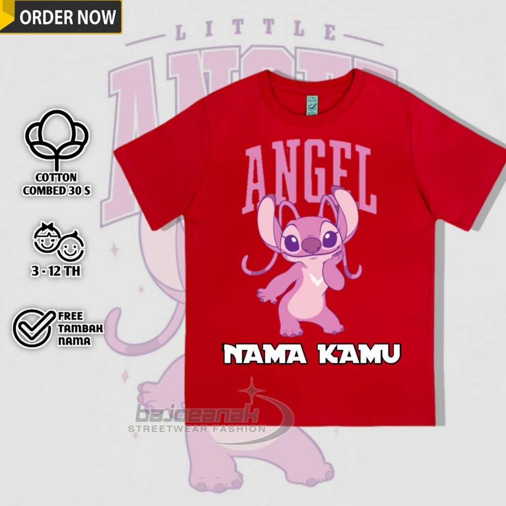 kaos anak usia 3-12 tahun kaos anak stitch angel gratis tambah nama