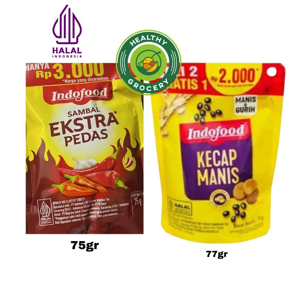 

Indofood Saus Sambal Extra Pedas 75gr Pouch / Indofood Kecap Manis Refill 77gr / Kecap Manis