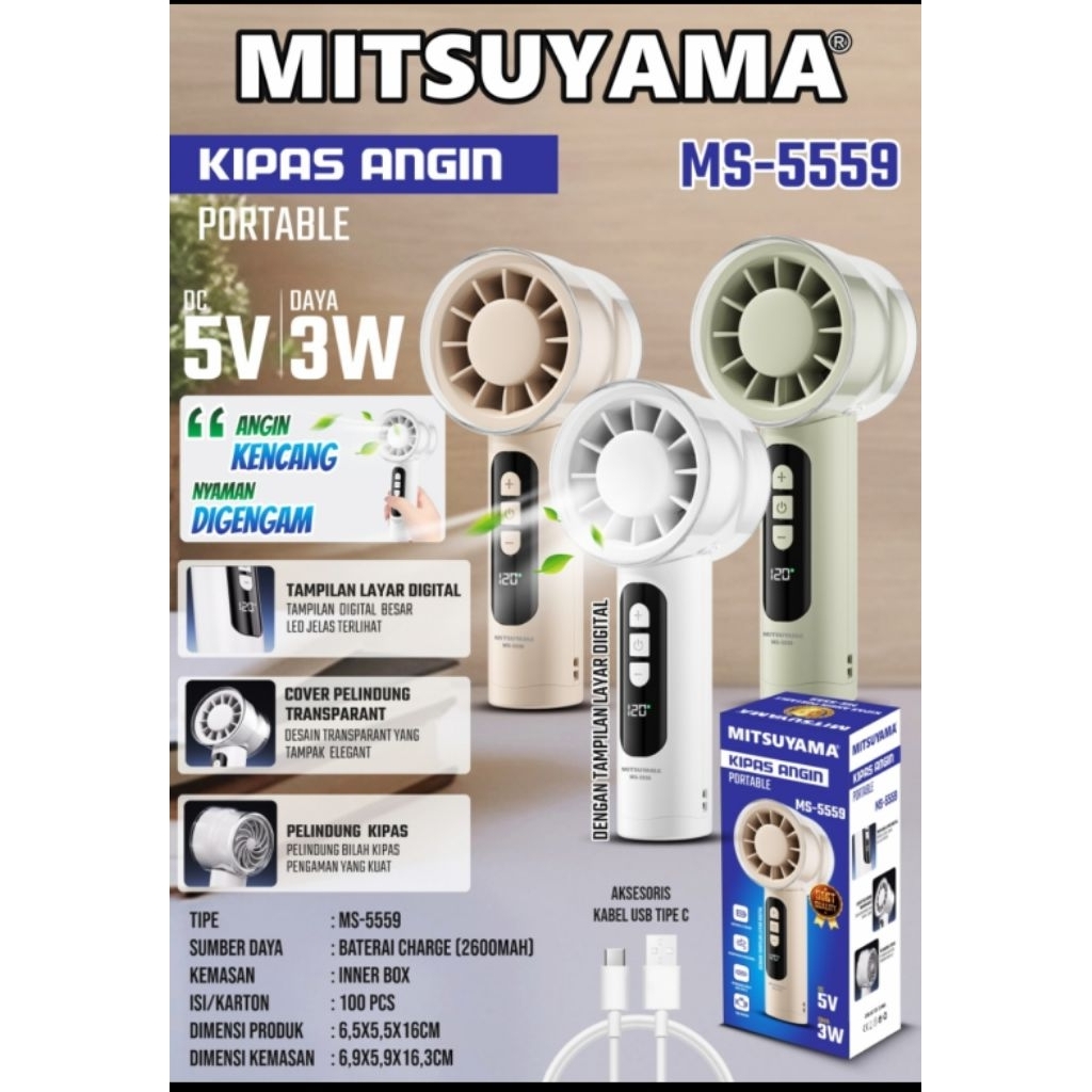 MITSUYAMA KIPAS ANGIN PORTABLE MS 5559 LAYAR DIGITAL BATERAI BESAR