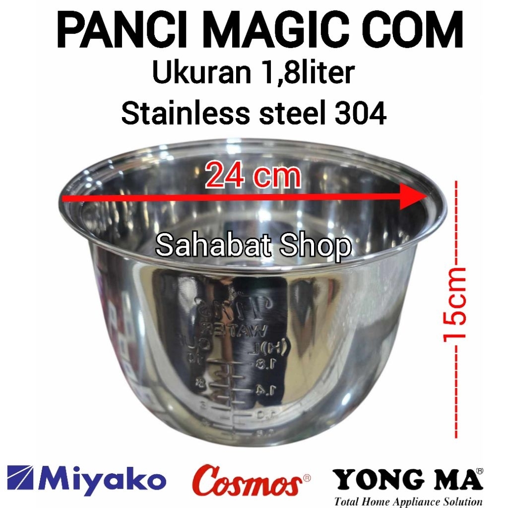 PANCI INNER POT MAGIC COM / RICE COOKER MIYAKO 1,8 LITER STAINLESS STEEL ORIGINAL