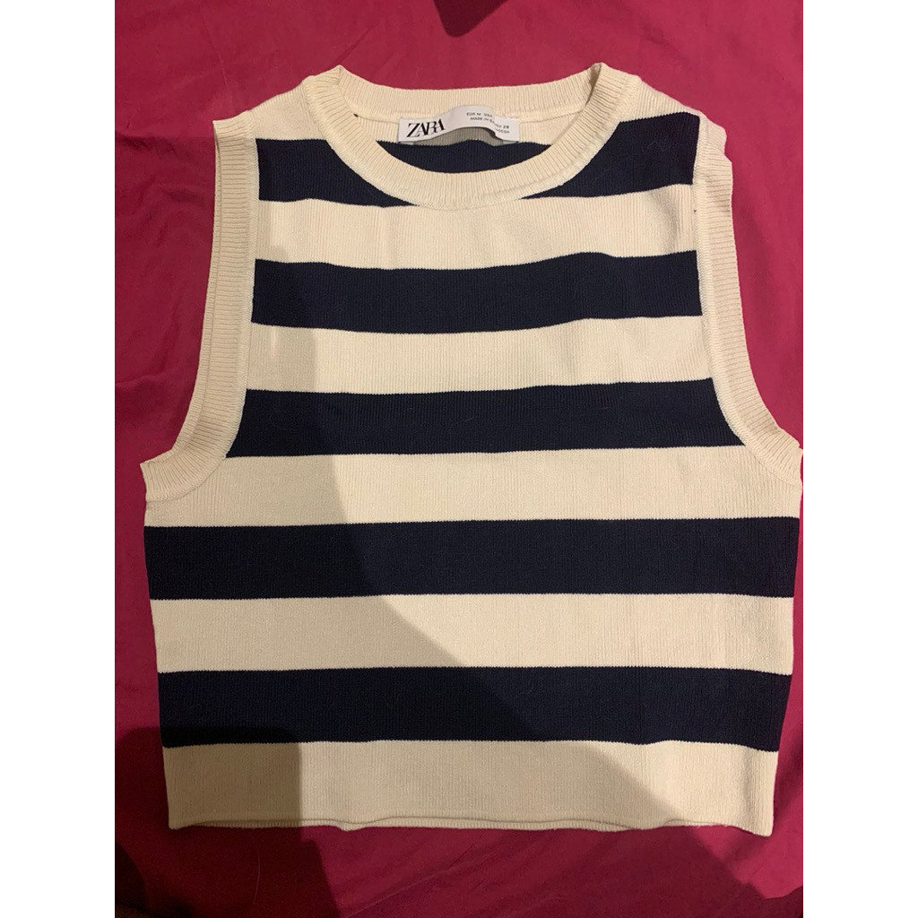 PRELOVED Zara Stripe Knit Tank Crop Top
