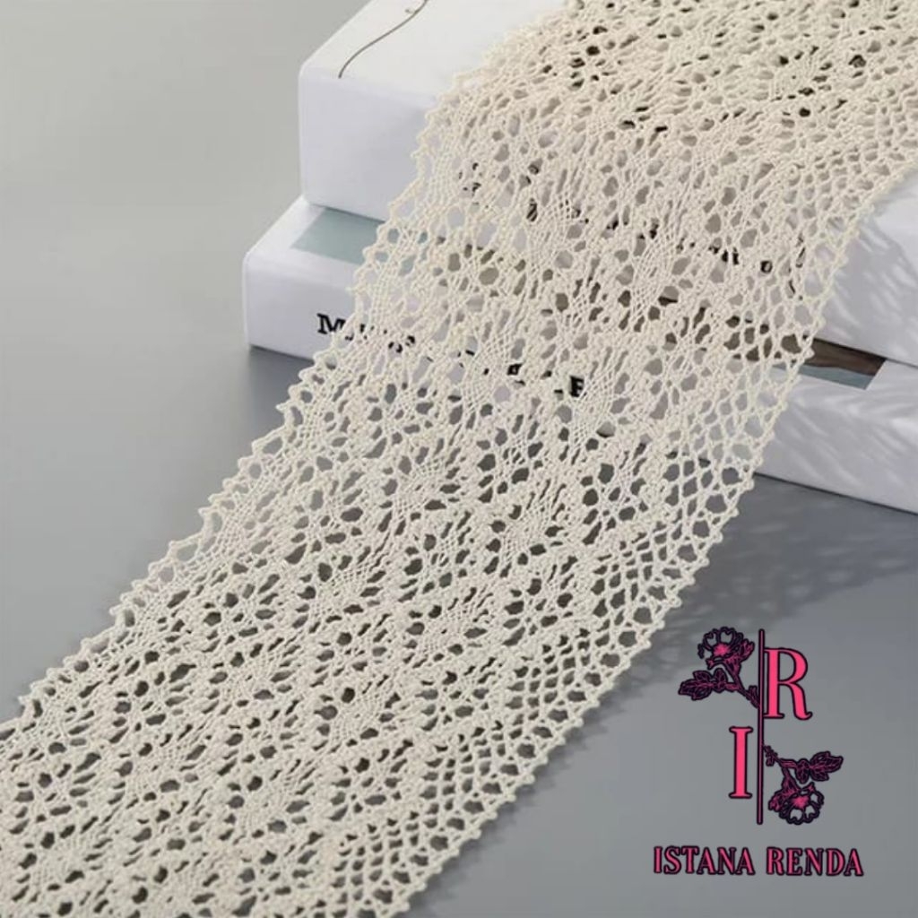 Renda rajut lebar 12cm, renda kait lebar 12cm (harga per 90cm)