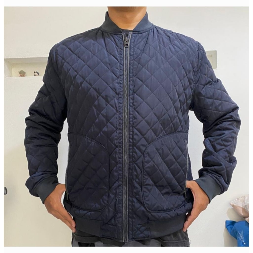 jaket zara man quilt bomber jacket navy zaraman