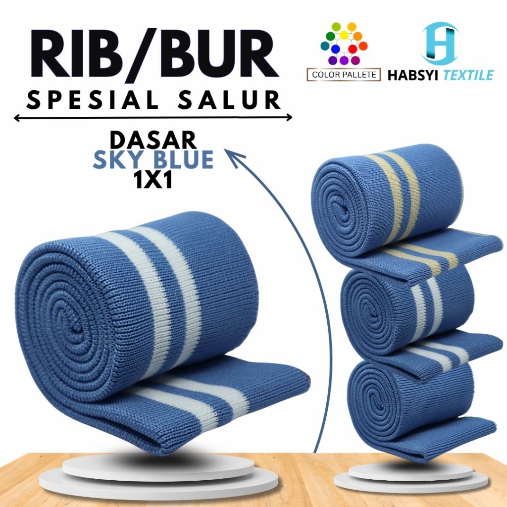 Kain Rib/Bur Jaket Polyester Rajut 1x1 Salur Warna Dasar Sky Blue Jacket Varsity Bomber Riding