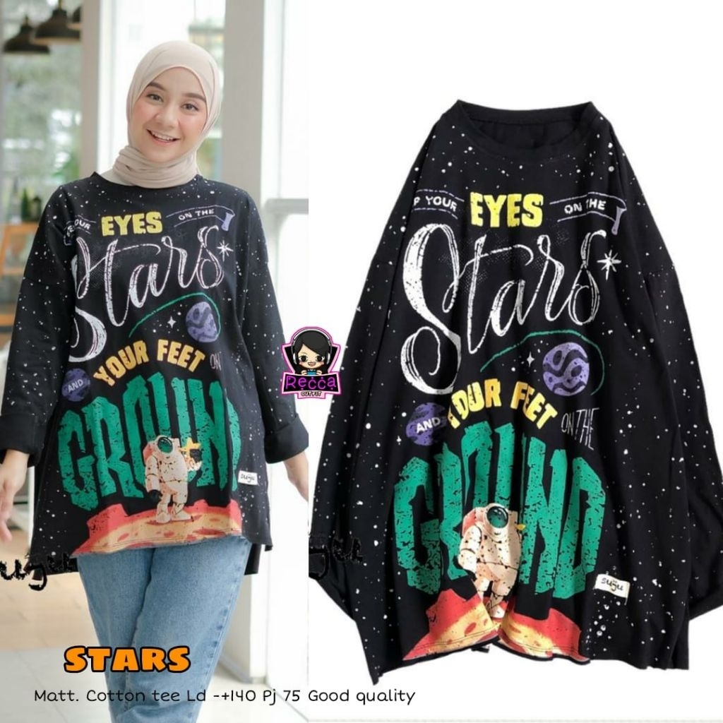 RECCA OUTFIT - Blouse Super Jumbo Motif / Kaos Oversized Wanita Good Quality