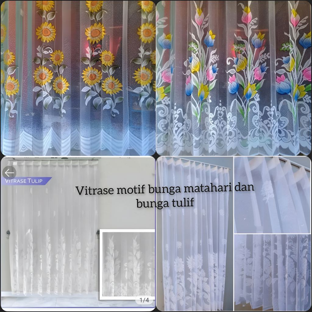 Gorden Vitrase polos motif bunga matahari atau bunga tulip / selambu gorden motif bunga Putih