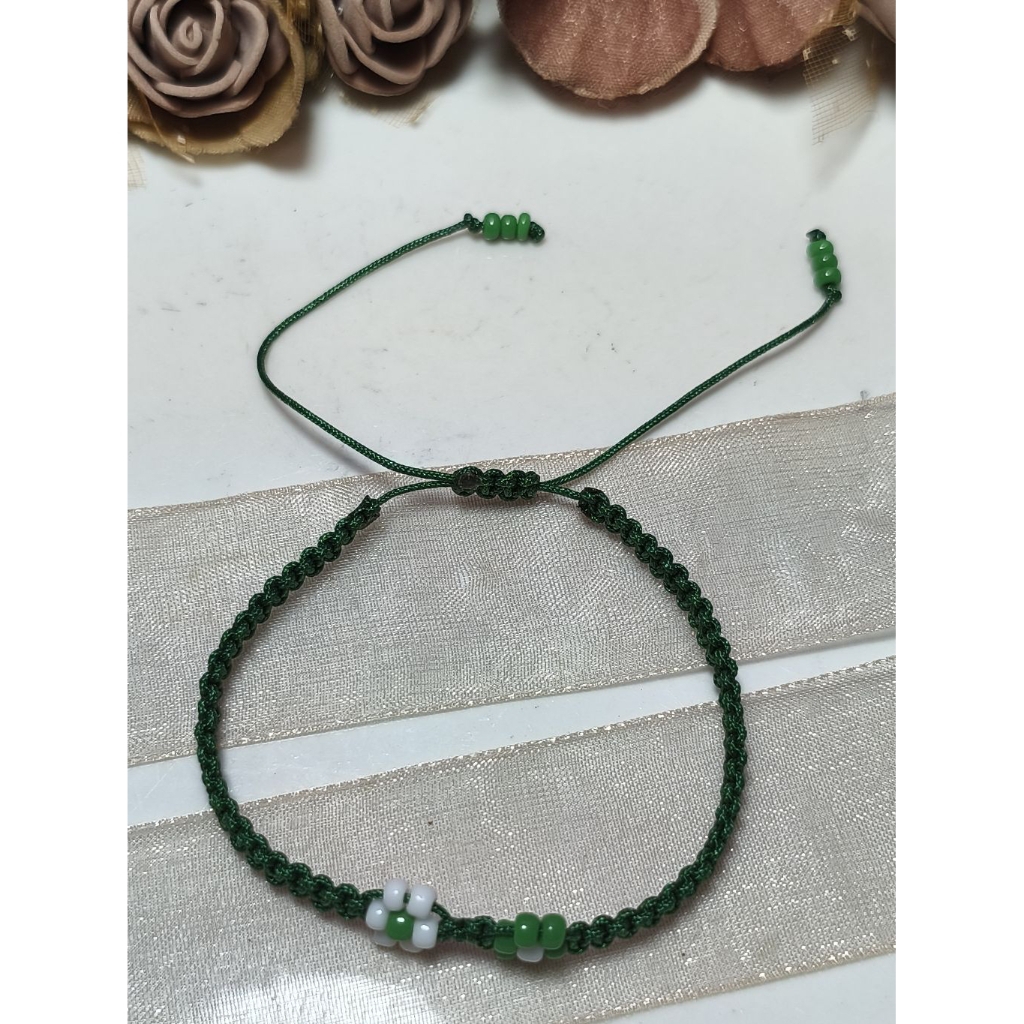 SAMKEST - GELANG HIJAU BUNGA, GELANG TALI GIOK WARNA HIJAU TUA, GREEN BRACELET FLOWER, GELANG TALI G