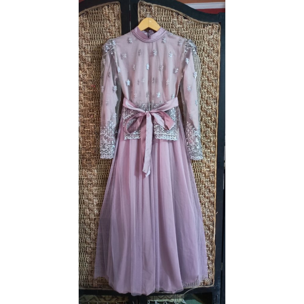 Gamis Gaun Satin Silk Mix Brukat Wanita Muslim Hijab Pesta By Farly Fashion