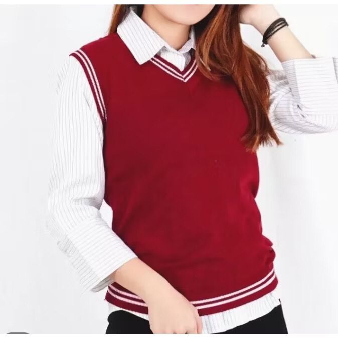 Rompi Rajut List Korea Outer Knit Vest  Premium Rompi Sekolah Remaja Dewasa