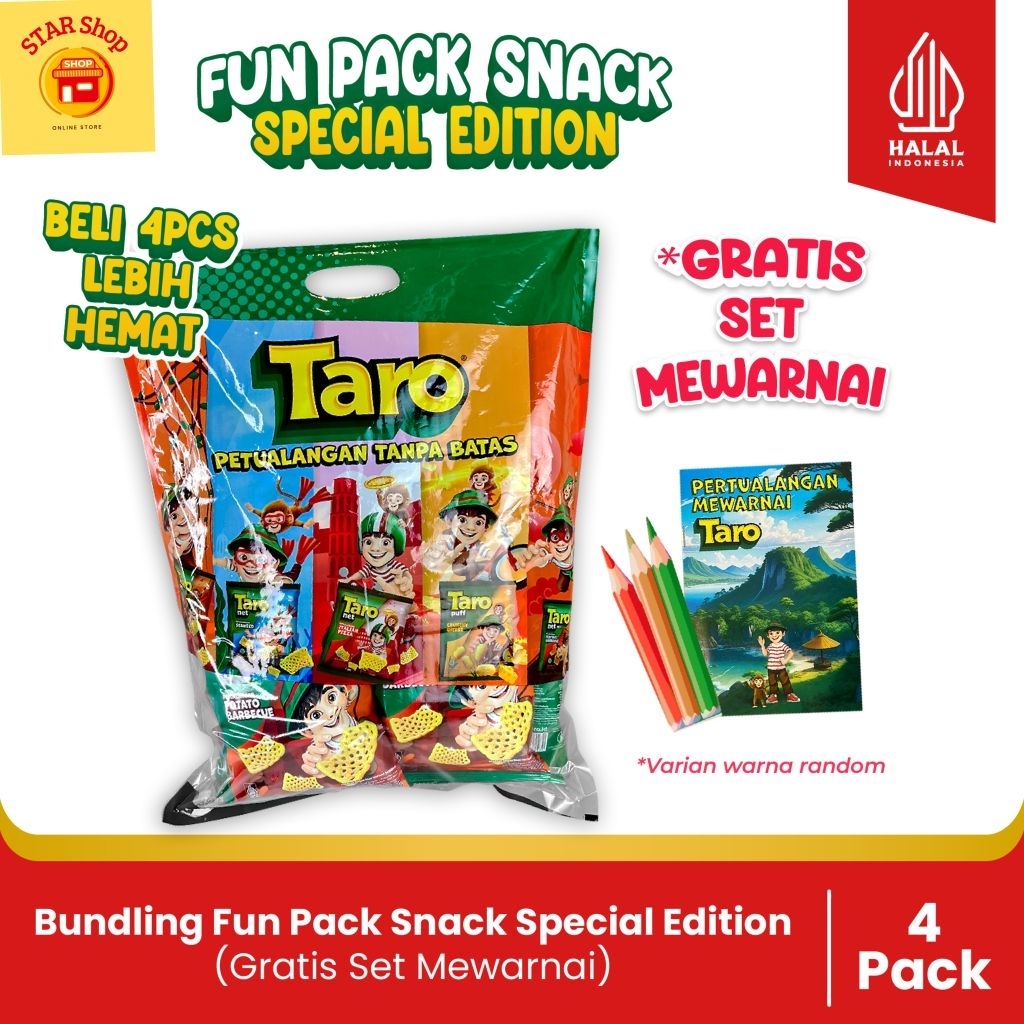 

BUNDLING- 4 Fun Pack Snack Spesial Edition-Paket Hampers Anak-(Gratis Set Mewarnai 3 pensil warna)