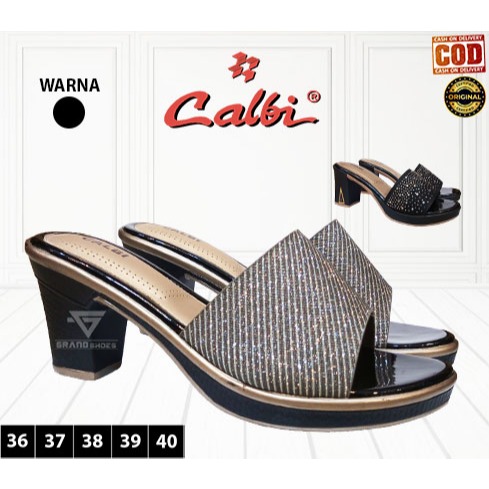 Calbi sandal sendal heels selop hak tinggi permata mewah kasual casual pesta wanita original