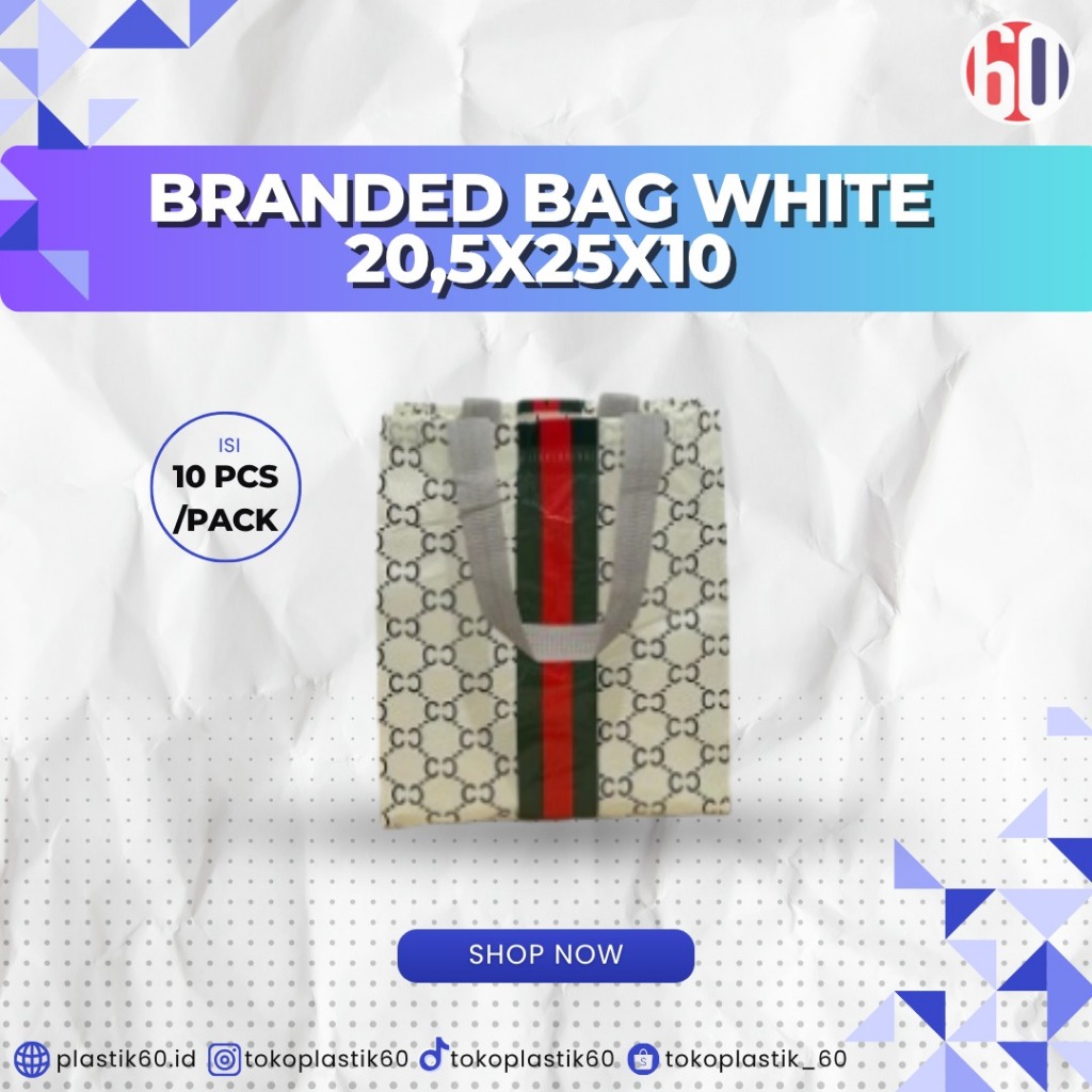 

Toko Plastik 60 - Branded Bag motif Cream, White, Gray 20,5x25x10 isi 10 pcs - Laminasi Full print Berkualitas