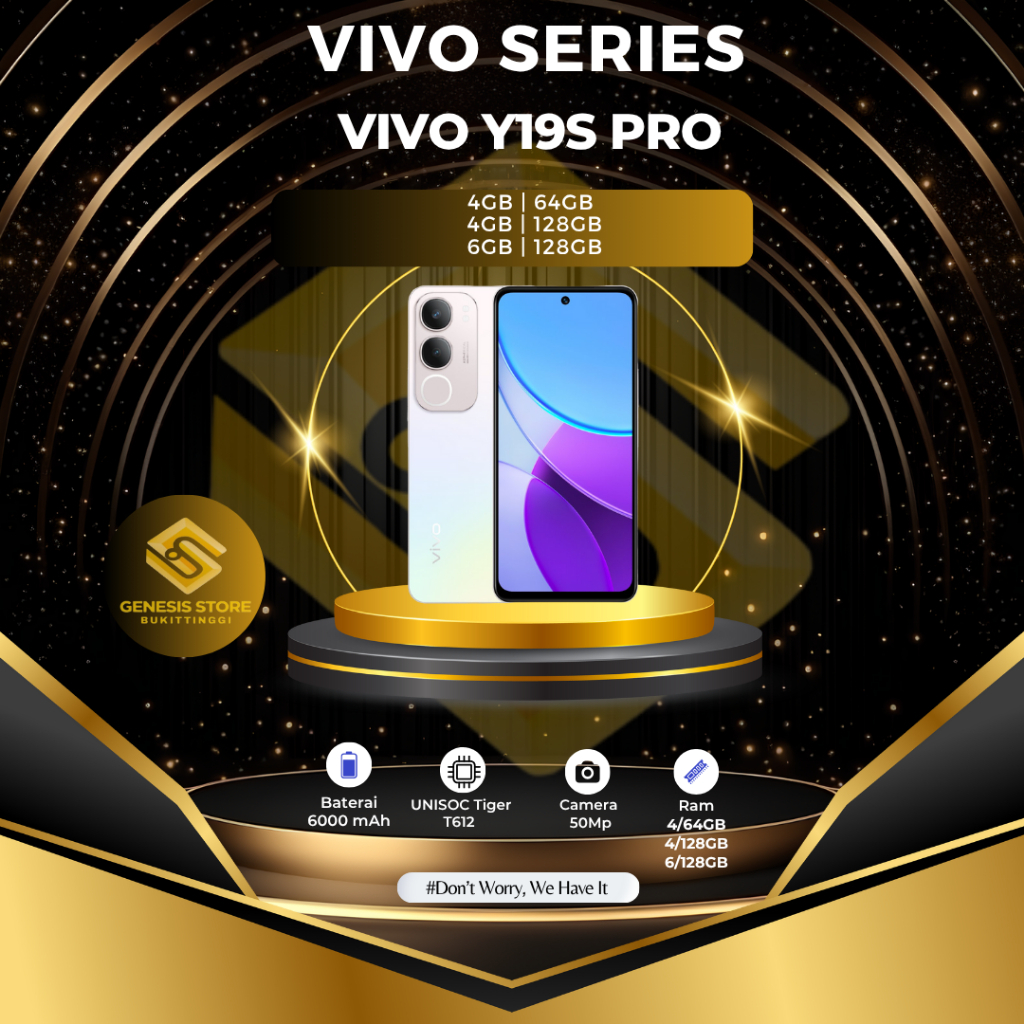 VIVO Y19s Pro 4/64 GB (UNISOC Tiger T612, LCD IPS 6.8 inch, Kamera 50MP, Baterai 6000mAh)