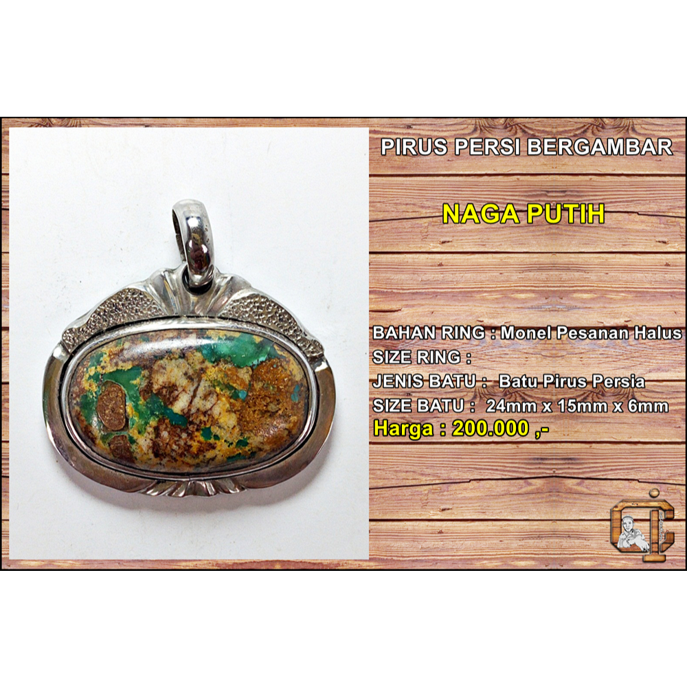 Batu pirus persia urat emas porselen hijau putih bergambar Naga Putih asli alami antik langka.