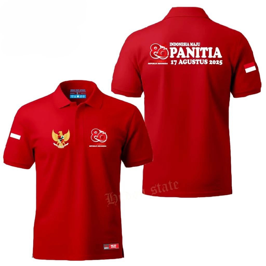 Kaos polo t-shirt atasan pria wanita motif panitia kemerdekaan republik Indonesia ke 80