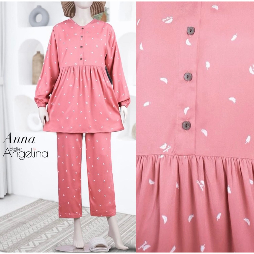 [SIAP KIRIM] ANNA PAJAMAS FLYING FEATHER CORAL BERRY SIZE S BY ATELIER ANGELINA JUNI 2025 TERBARU